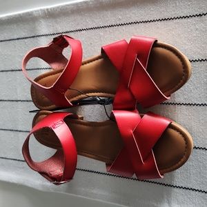 SALE Red Heeled Sandals with buckled ankle strap, memory foam, NWOT.